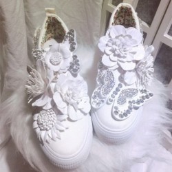 White Flowers 3D Canvas Women Shoes